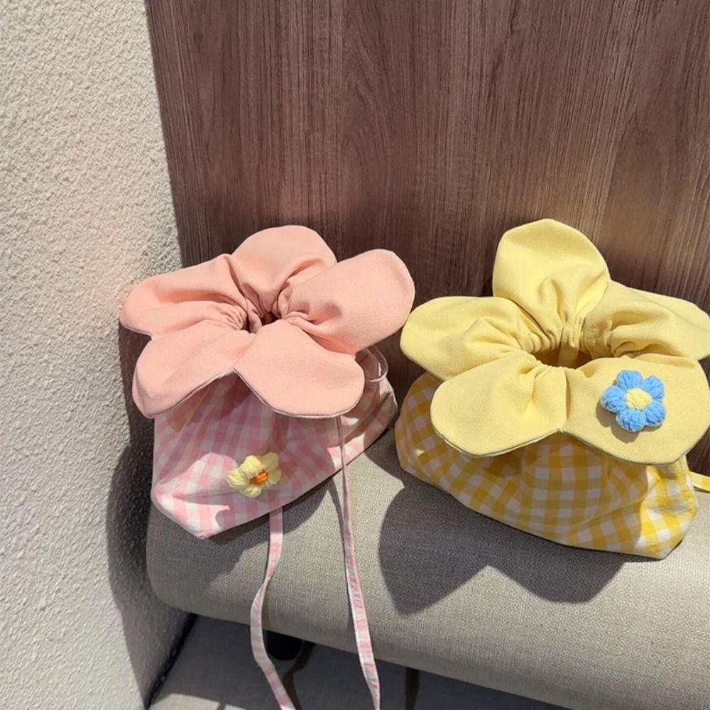 

Cute Flower Handbag Korean Style Small Crossbody Bag Lightweight Plaid Drawstring Bag Women Style A