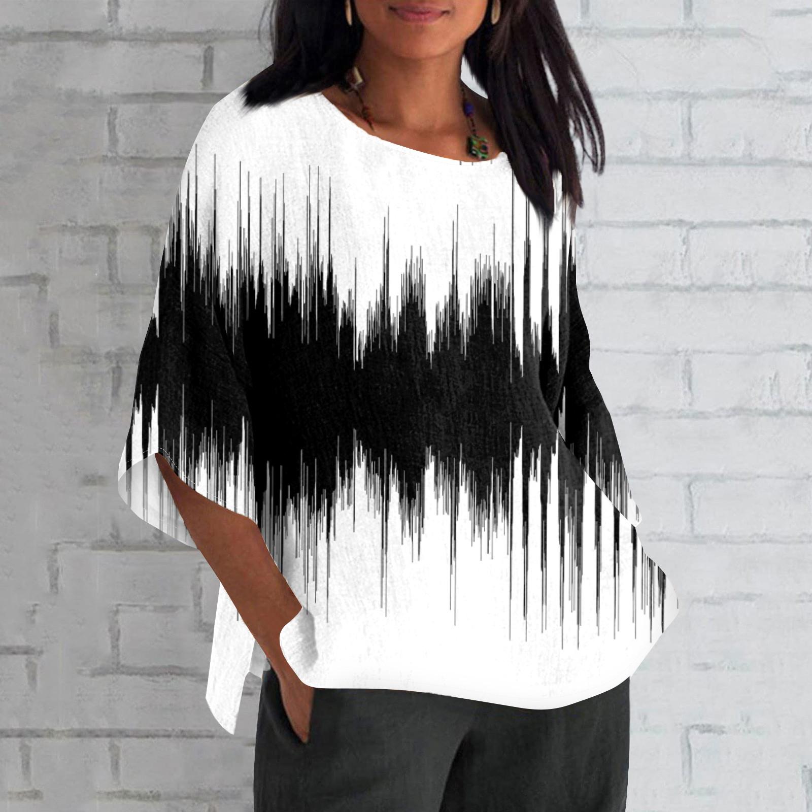 

Жіноча модна вільна повсякденна сорочка з принтом і круглим вирізом із рукавом сім чвертей білий