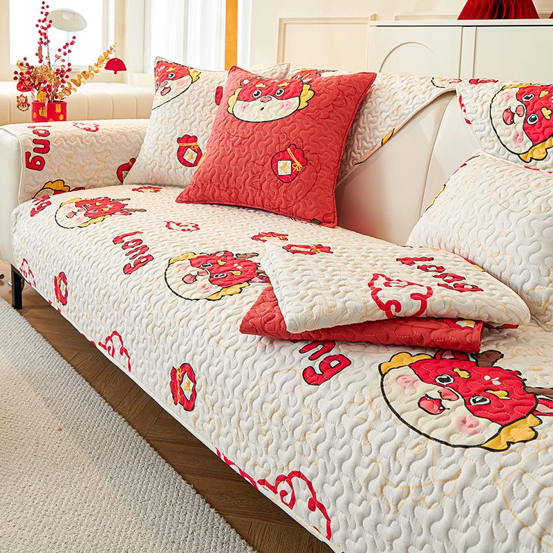 Cotton Sofa Cushion Four Seasons Universal Non-Slip Dustproof Sofa Cover Cloth New Year Celebration Sofa Towel Seat Cushions