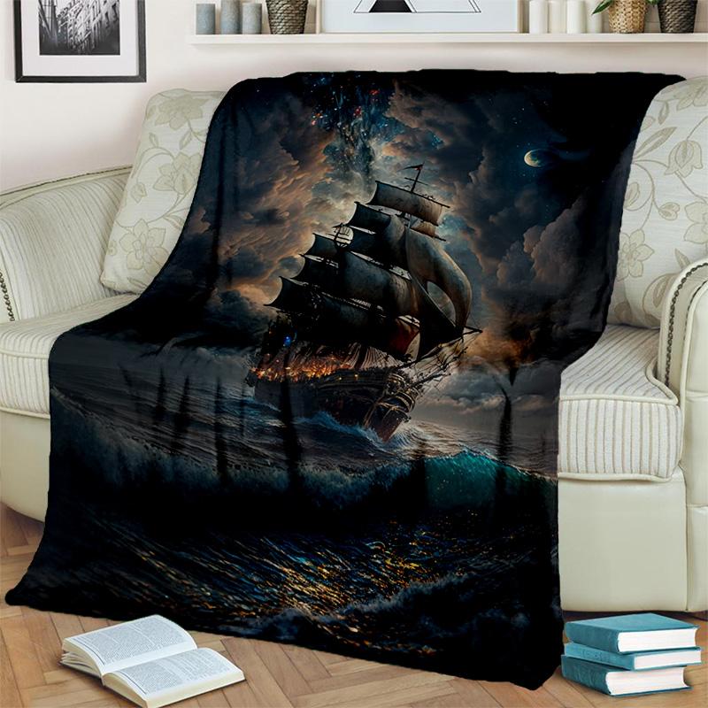 3D Pirate Ship Boat,Barque,Sailboat Blanket,Soft Throw Blanket for Home Bedroom Bed Sofa Picnic Travel Office Cover Blanket Kids