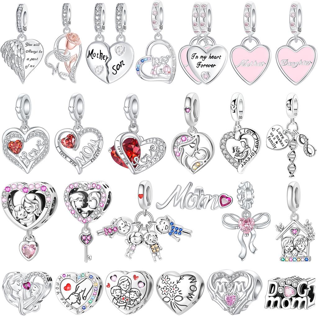 Originale Kupfer Familienanhänger Mama Blume Herz Perlen Für Halskette DIY Armband Geschenk Schmuck Muttertag