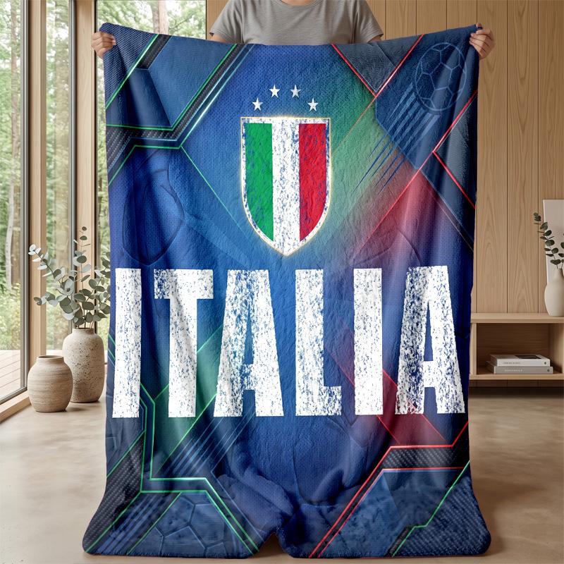 Italy Football Printed Flannel Blanket Skin Friendly Warm Decorative Throw for Indoor Couch Bed Daily Use