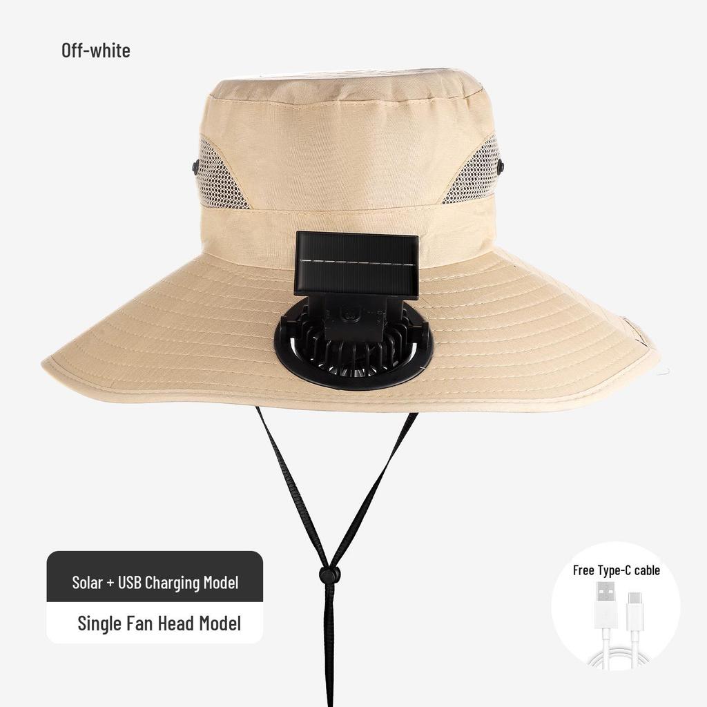 Solar-Powered Wide Brim Fisherman Hat with Fan for Sun Protection, Rechargeable and Portable for Outdoor Travel