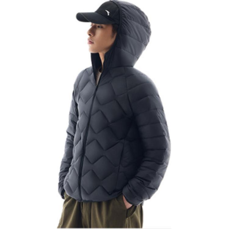 Anta Hooded Diamond Quilted Lightweight Down Jacket Black Men 152447955-4