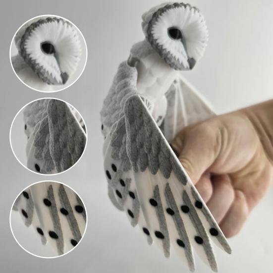 3D Baskılı Baykuş Süsü Eklemli Ahır Baykuşu Figürü Masaüstü Poz Verebilen Baykuş Stres Giderici Oyuncak Esnek Kanatlar ve Gövde Kuş Severler İçin Hediye