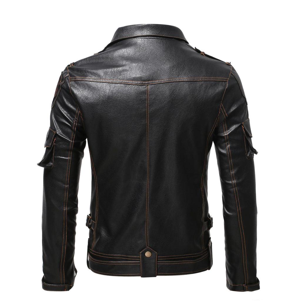 Pánska retro kožená motocyklová bunda v štýle Ghost Rider, kabát s klopami na viacero zipsov, nadrozmerná pre umelcov