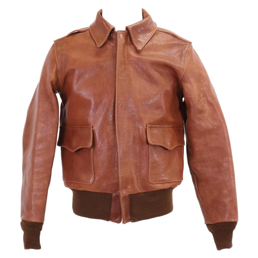 BUZZ RICKSON'S BR80324 PŁASZCZ PRZECIWDESZCZOWY CABLE CO. A-2 Kozia Skóra Kurtka Lotnicza 36 BrązowaUżywana