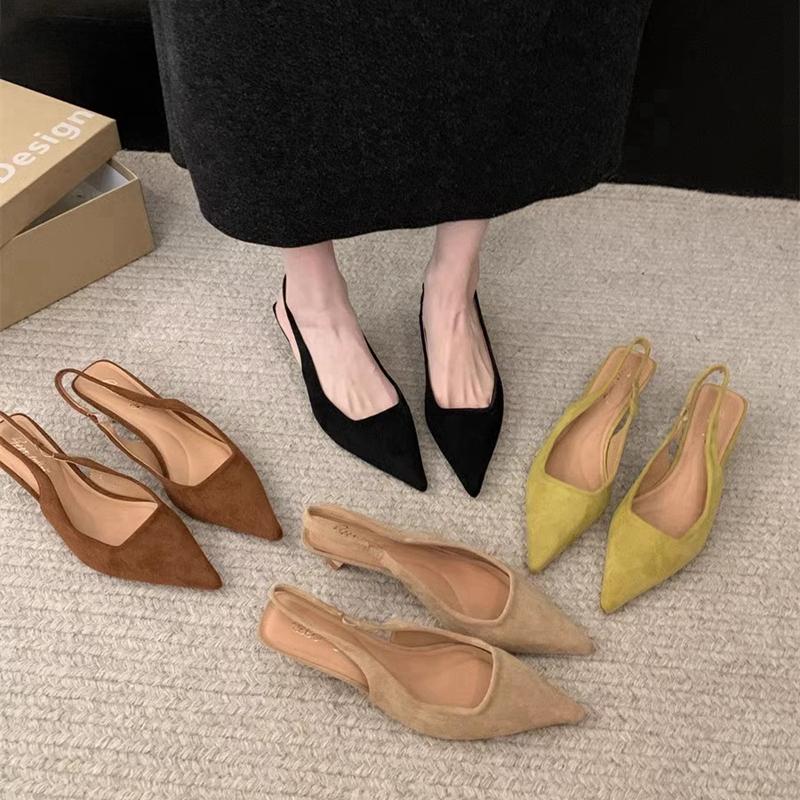 Fashion 2024 Spring New Women Sandal Fashion Pointed Toe Shallow Slip On Dress Mules Shoes Thin Low Heel Slingback Sandal