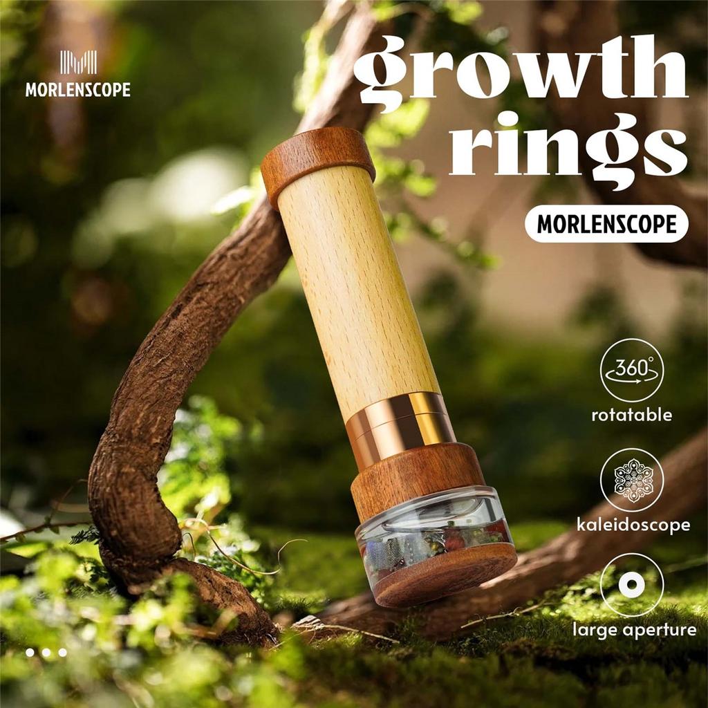 Growth Rings Wooden Nature Kaleidoscope Kit, Handmade Brass Rotatable Oil-Filled,Vintage Gift Box,Anniversary Birthday Gift