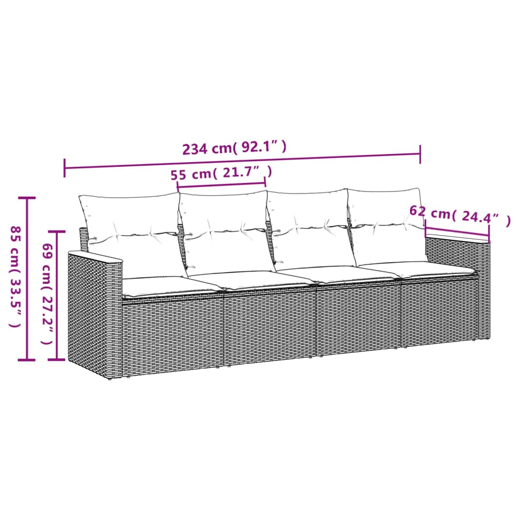 Vidaxl 4-Cz. Garden Lounge Set, Cushions, Grey, Rattan PE