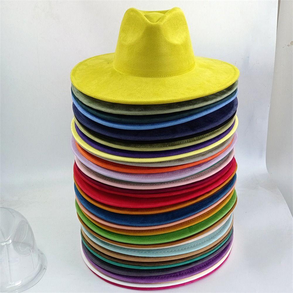 Curved Brim Suede Hat Mujer Style Felt Jazz Hats New Roll Brim Cowgirl Cap Men Women