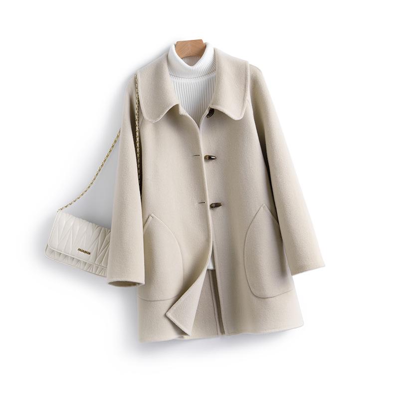 Women's Mid-Length Wool Lapel Coat - 100% Wool, Double-Faced, Loose-Fit, Autumn/Winter