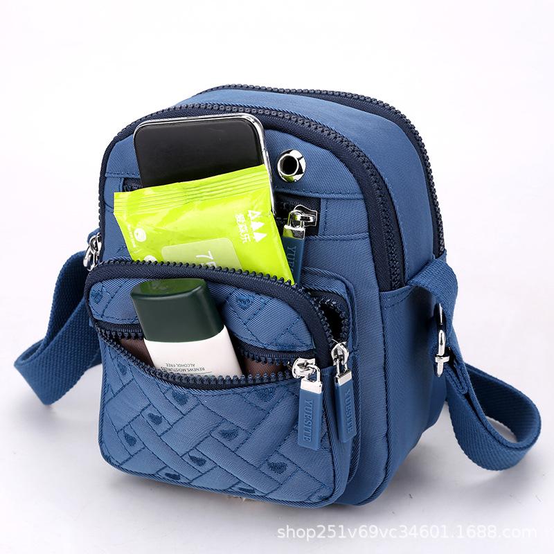 Mobile Phone Bag Women Shoulder Bag Small Purse Handbag Nylon Waterproof Embroidery CrossBody Bag Ladies Messenger Bag