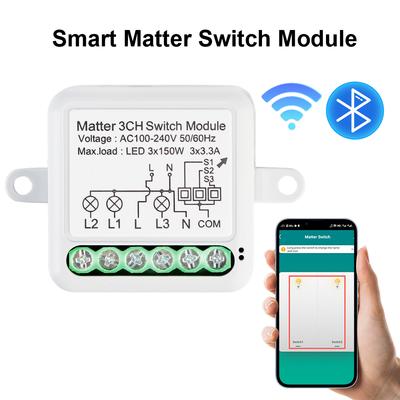 Voice Control WIFI On/Off Switch 1/2/3/4CH Smart Breaker 300W 10A Remote Controller Matter Switch Module AC 100V-240V