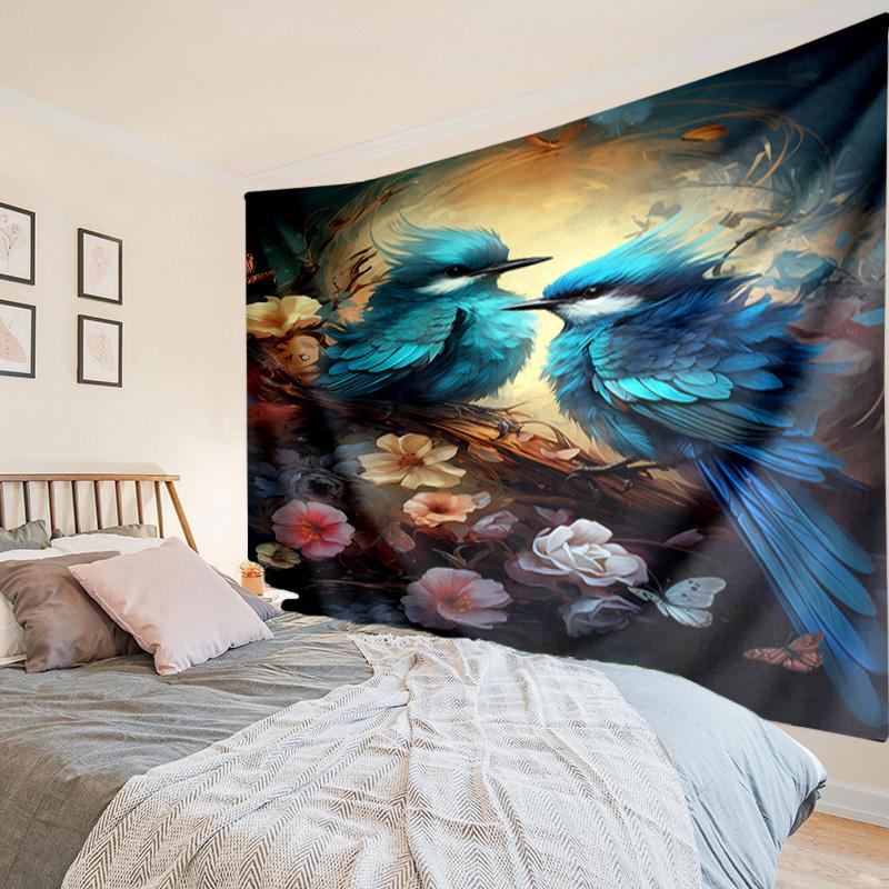 Blue Birds In Blossoms Tapestry Room Decoration Wall Hanging for Living Room Bedroom, Dormitory, Birthday and Christmas Gifts