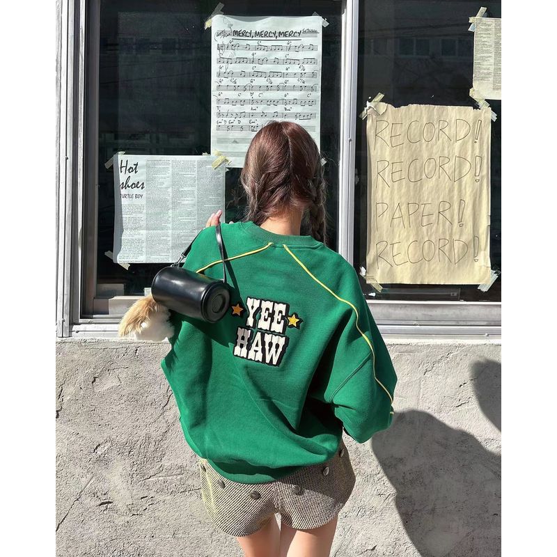 

Green Niche Style round Neck Pullover Loose Letters Sweatshirt Sweatshirt XL