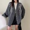 Women's Cashmere Cardigan V-neck Beading Sequins Casual Loose Long Sleeve Knitted Soft Sweaters Autumn Winter