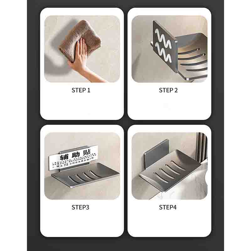 Carbon Steel Punch-Free Wall-Mounted Bathroom Storage Soap Dish, Hole-Free Adhesive Kitchen Storage Soap Holder Rack
