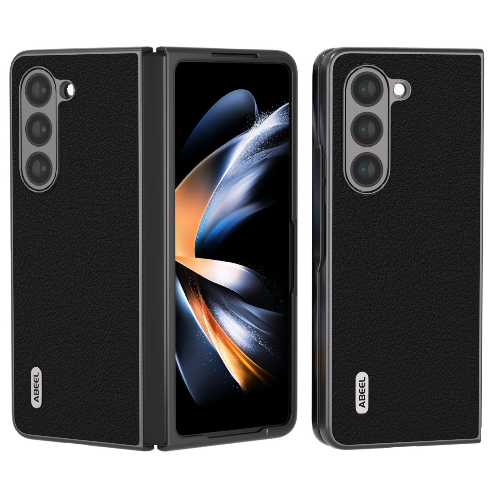 

ABEEL Для Samsung Galaxy Z Fold5 5G Натуральная коровья кожа+Твердая ПК оболочка Черный край Чехол для телефона Black