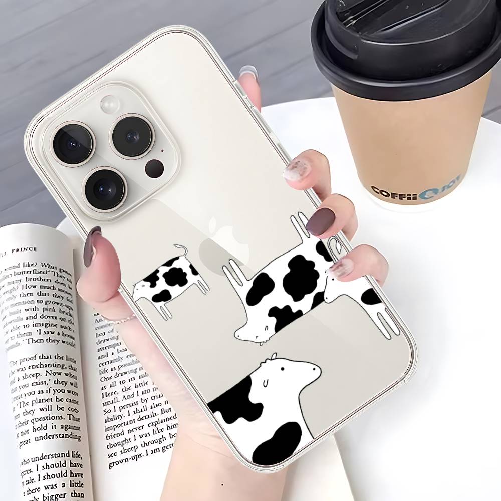 D-Dairy-Cow Phone Case For IPhone 17 16 15 14 Plus 13 12 11 Pro Max Phone Back Cover Transparent Shockproof Cover
