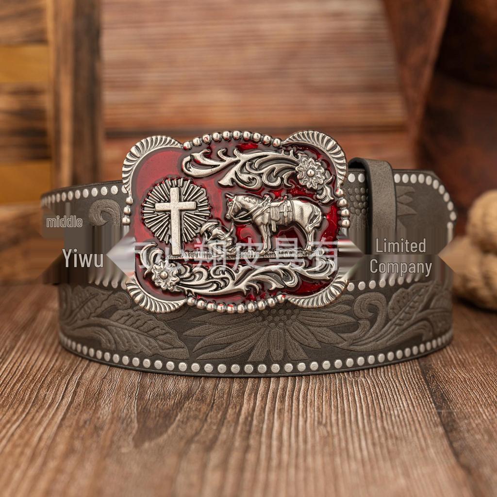 Retro Square Red Drip Oil Cowboy Casual Embossed Leather Unisex Bag