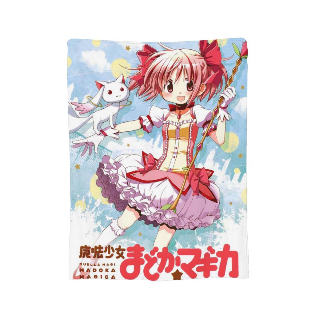 Kyubey Puella Magi Madoka Magica Cute  Coral Fleece Plush Throw Blankets Anime Blanket for Bed Bedroom Ultra-Soft Bedspread,
