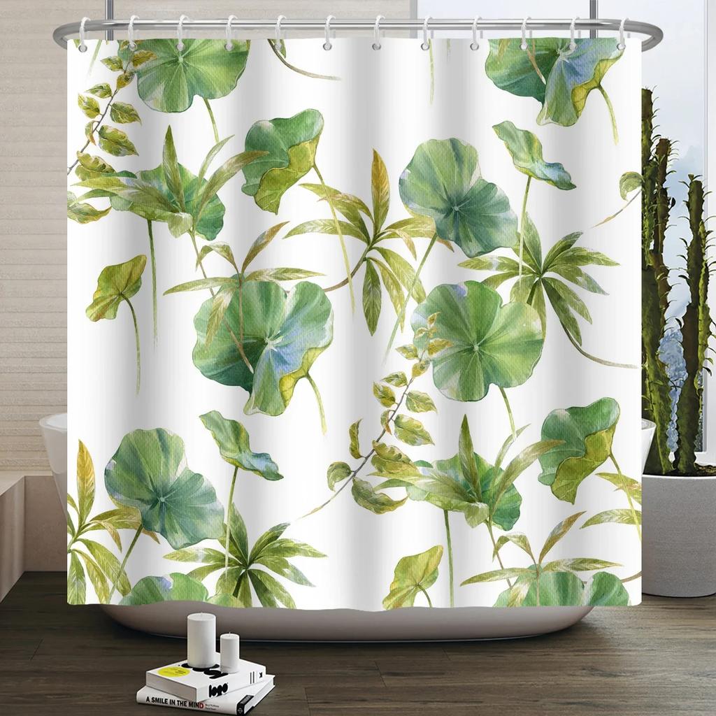 Watercolor Green Leaf Shower Curtain for Bathroom Vines Plant Nordic Minimalist Polyester Botanic Curtain for Home Hotel 180x240