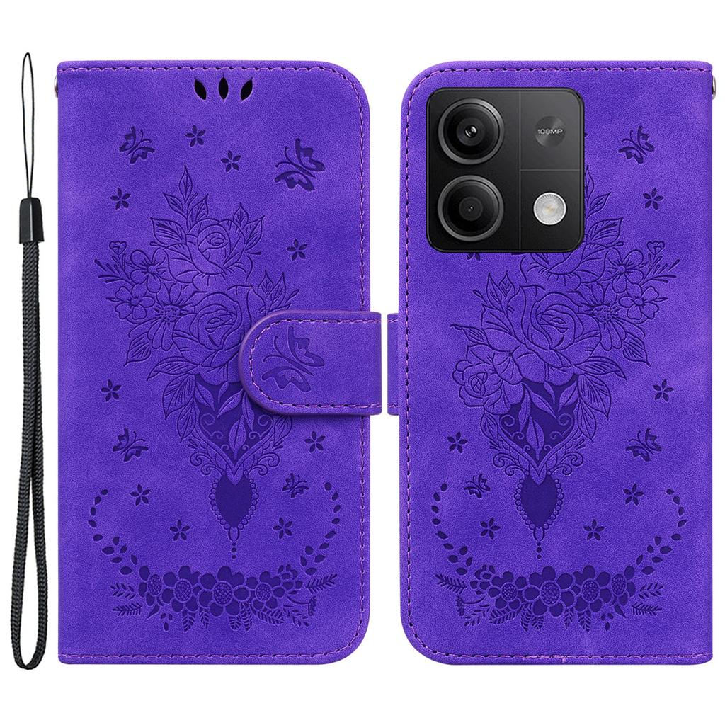For Xiaomi Redmi Note 13 5G/13 5G (China) Case Rose Butterfly Imprinted Card Holder Phone Cover
