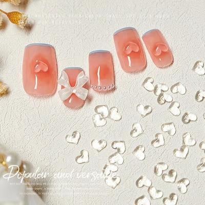 100Pcs Clear 3D Flatback Heart Nail Jewelry Nail Art Decoration