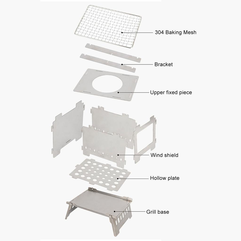 Folding Portable Backpacking Stove Stainless Steel Windproof Wood Burning Stove for Outdoor Hunting Hiking Camping