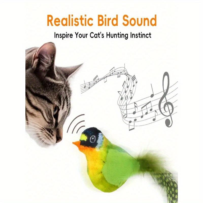 Interaktives Plüsch-Sprechendes Vogelspielzeug für Katzen, mit realistischen Zwitschergeräuschen, aus Kunstfaser mit künstlichen Federn, keine Batterie erforderlich