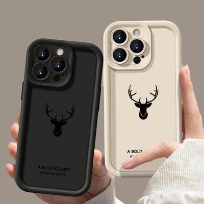 iPhone 16 Pro Max 16E 15 14 Pro 13 12 11 telefono dėklas su elnio raštu, apsauga lęšiui, minkštas smūgiams atsparus matinis TPU buferio dangtelis