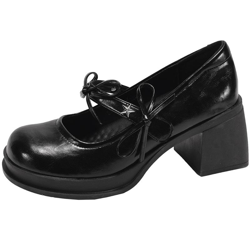 Fashion Temperament French White Bow Thick Heel High Heels Women's 2025 New Spring and Autumn Skirt Mary Jane Shoes