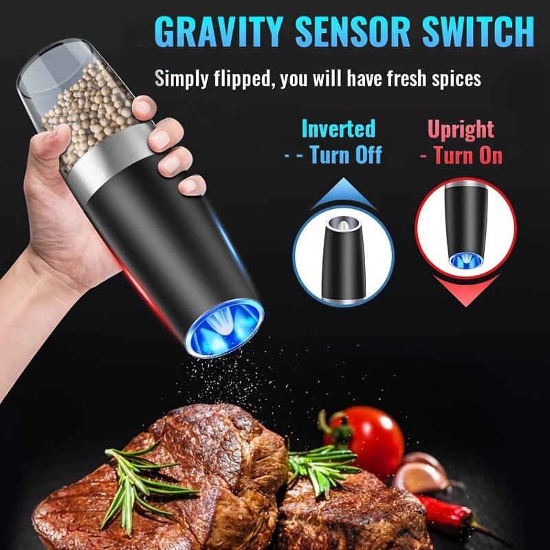 Electric Salt and Pepper Mill Set, Spice Grinder, Coarseness Adjustable, Battery Operated with LED Light, One Handed Automatic Operation, Kitchenware