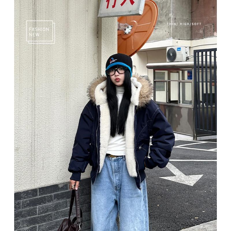 Women's Large Fur Collar Hooded New Cold Lightweight Thickened Padded Fluffy Warm Loose High-quality Fabrics Casual Sports Cotton Jacket Pie Overcoat