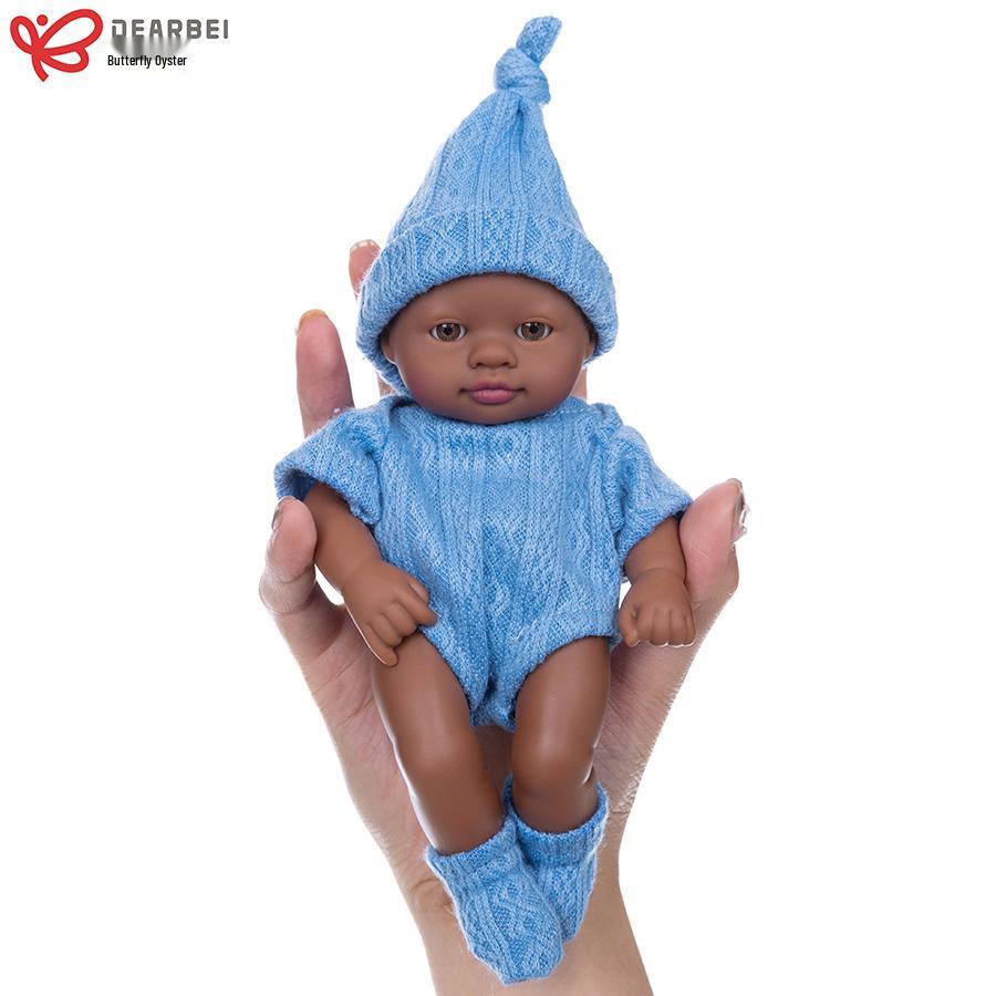 

7-дюймовая виниловая кукла реборн с полным телом - Мягкая успокаивающая мини-кукла 7-inch Black Doll