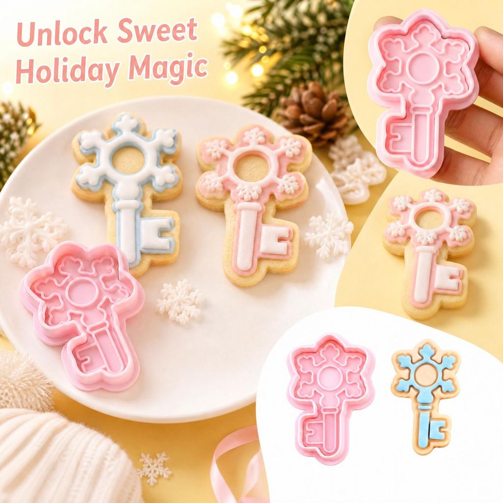 Christmas Molds Set with 3D Snowflake, Key and Sleigh Designs, Embossed Holiday Baking Molds