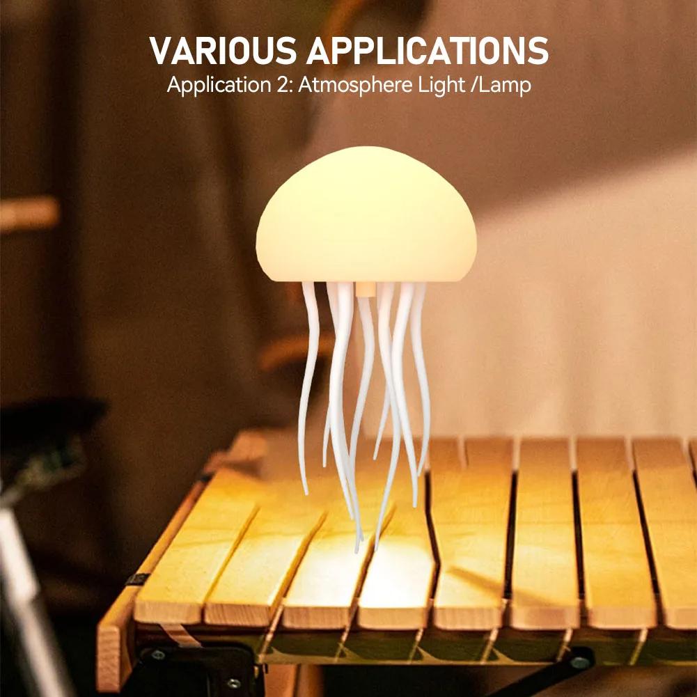 Jellyfish Cartoon LED Nihgt Light Voice Control Gradient Cute Rotating Jellyfish Hanging Bedside Lamp RGB Table Lamps Room Decor