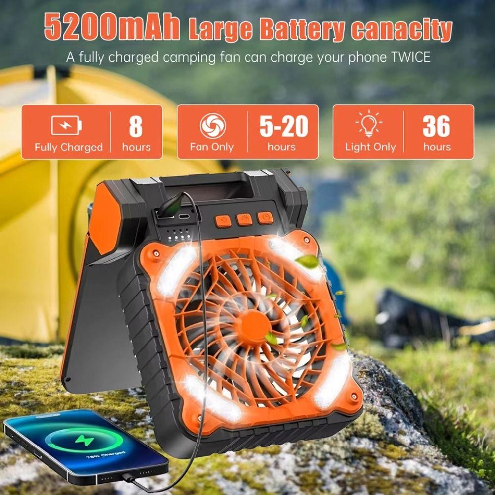 Folding Design Camping Fan with LED Light 90° Folding Portable Tent Fan  Fishing Trip