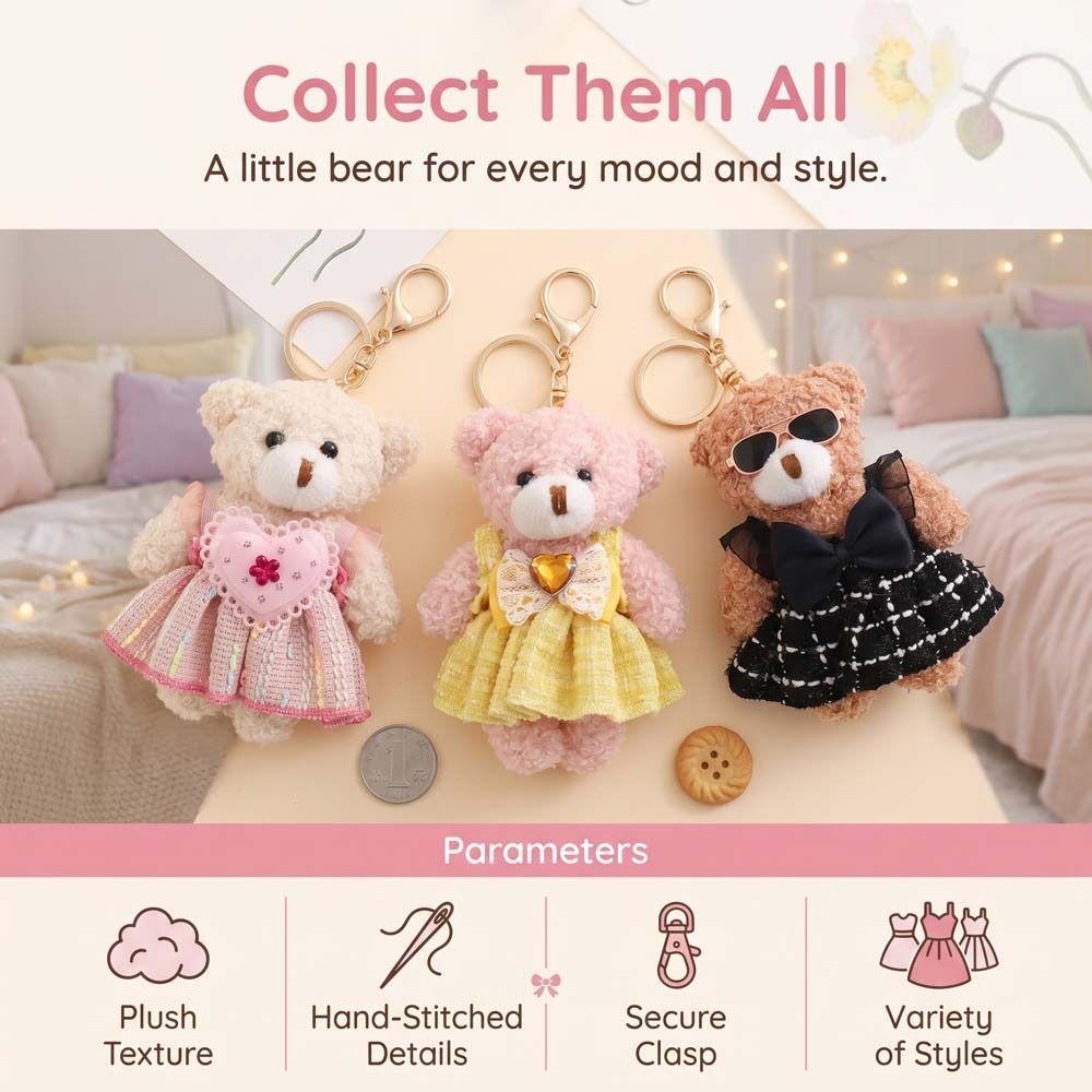 PP Cotton Bear Plush Pendant Lifelike Kawaii Bear Plush Ornaments 12cm Stuffed Animal Bear Plush Toy Bag Decoration
