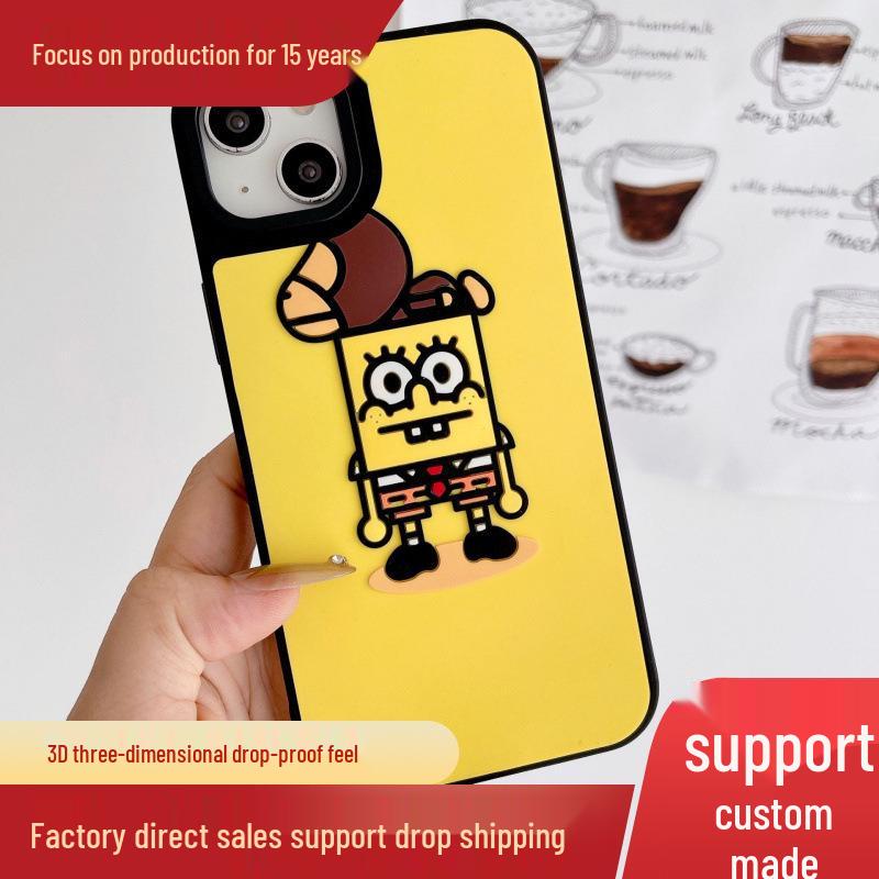 Silicone 3D Stereo SpongeBob Phone Case for iPhone 11/12 Pro/15 Pro Max