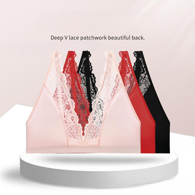 Damen-BH mit tiefem V-Ausschnitt, dünn, atmungsaktiv, kabellos, Push-up-Top in großen Größen