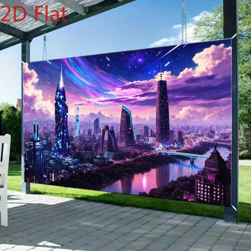 2D Dreamy Sci-Fi Purple Skyline Backdrop for Room Decor & Photoshoot