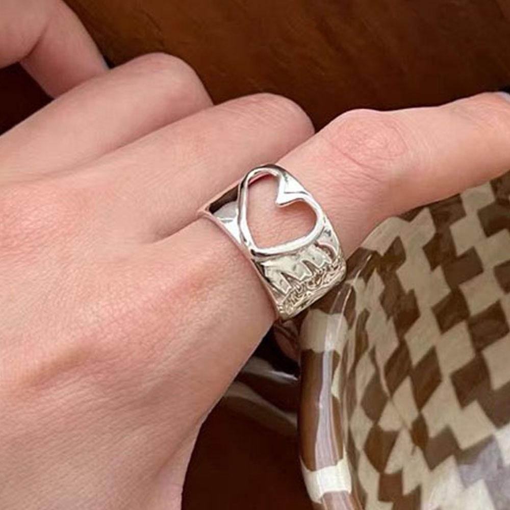 BF CLUB 925 Sterling Silver Rings For Women Open Minimalist Retro Heart Ring Creative Anillos Bague Fine Jewelry