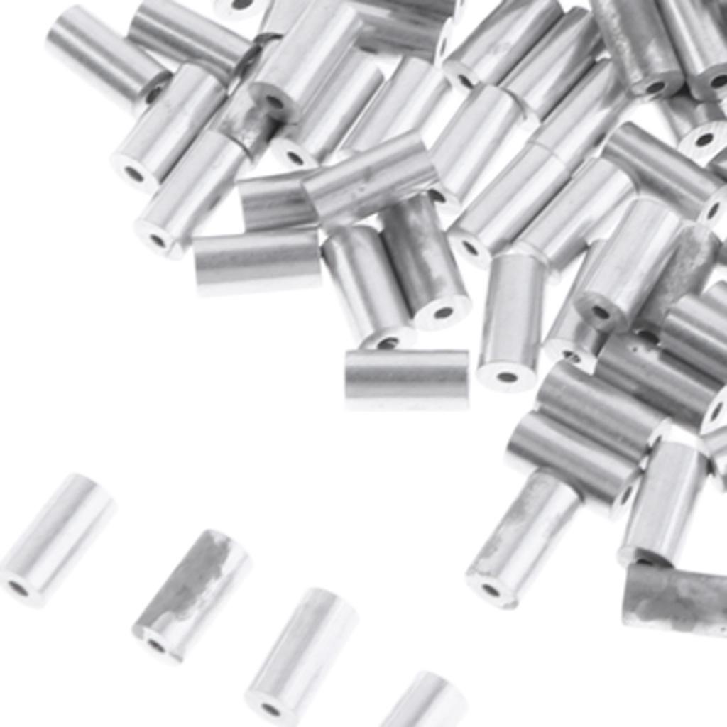 100x Fishing Single Barrel Aluminium Crimp Tackle Connector - 1.4mm