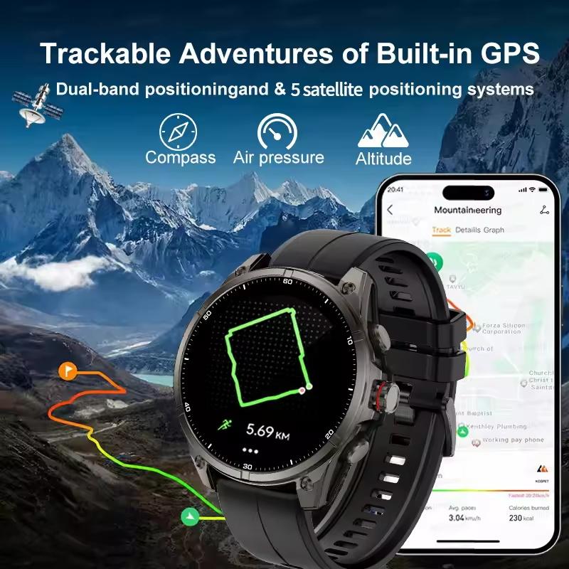 New Dual Band GPS Outdoor Sports Smart Watch Men 1.43" AMOLED Screen 5ATM Waterproof Compass Altimeter Military Smartwatchs