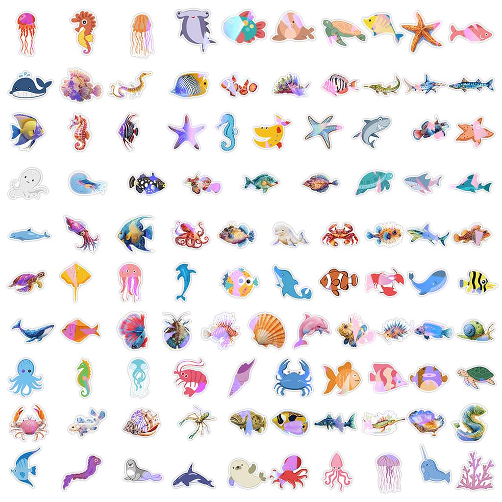 200pc Cartoon Life Stickers, Gold Foil Gift Box, Jellyfish And Dolphin Children's Gift Stationery Stickers
