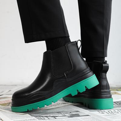 Mode Mode Klassisch Pelz Warm Herren Grüne Sohle Runde Zehe Herbst Winter Komfort Chelsea Boots Dicke Sohle Echtes Leder Outdoor Schuhe