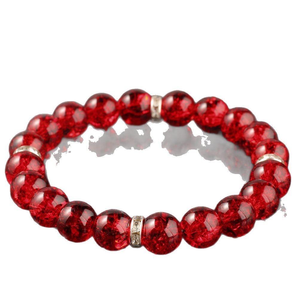 Festive Gifts Red Crackle Glass Beaded Bracelet With Silver Accents Bold Fashion Jewelry For Men And Women Daily Wear Simple Versatile Accessory