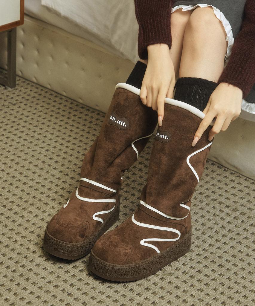 Att Wave Stitch Fur Mid Boots (Att4001)
